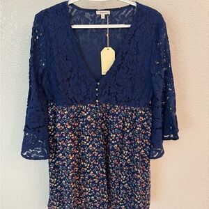 JODIFL Blue Floral Lace Dress